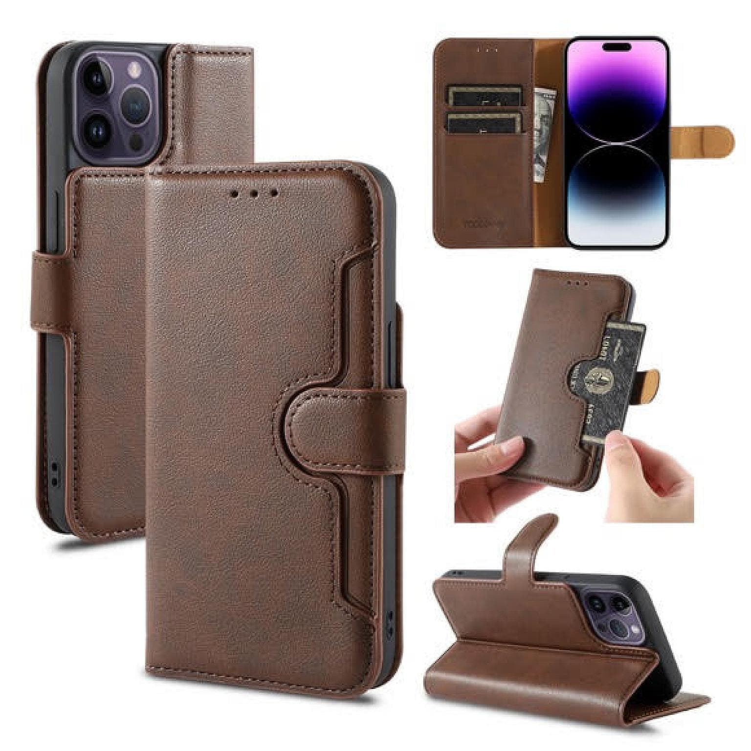 iPhone 15 Plus Wallet Double Stiches PU Leather Case