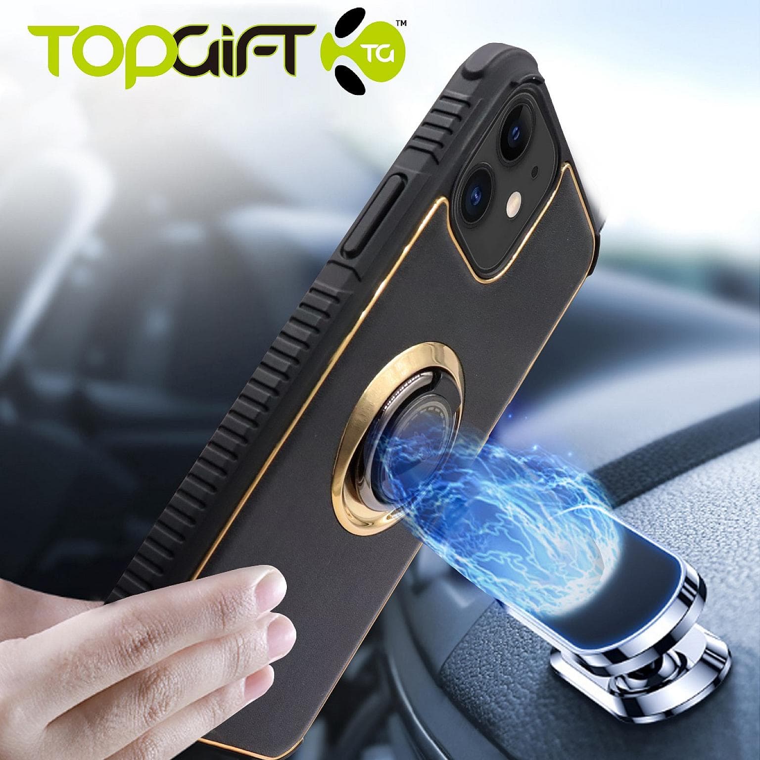 Galaxy S23 Tech Ring With Golden Frame Case AD-3007