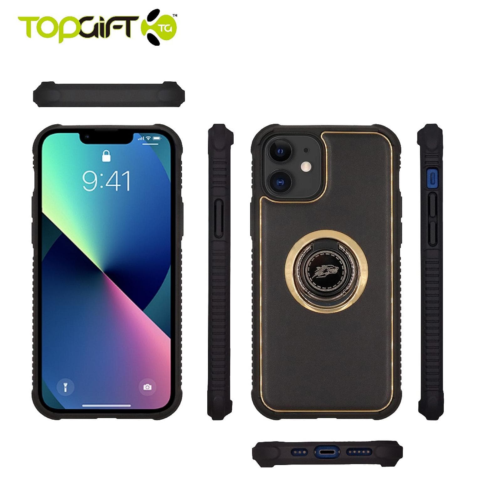 Galaxy S23 Tech Ring With Golden Frame Case AD-3007