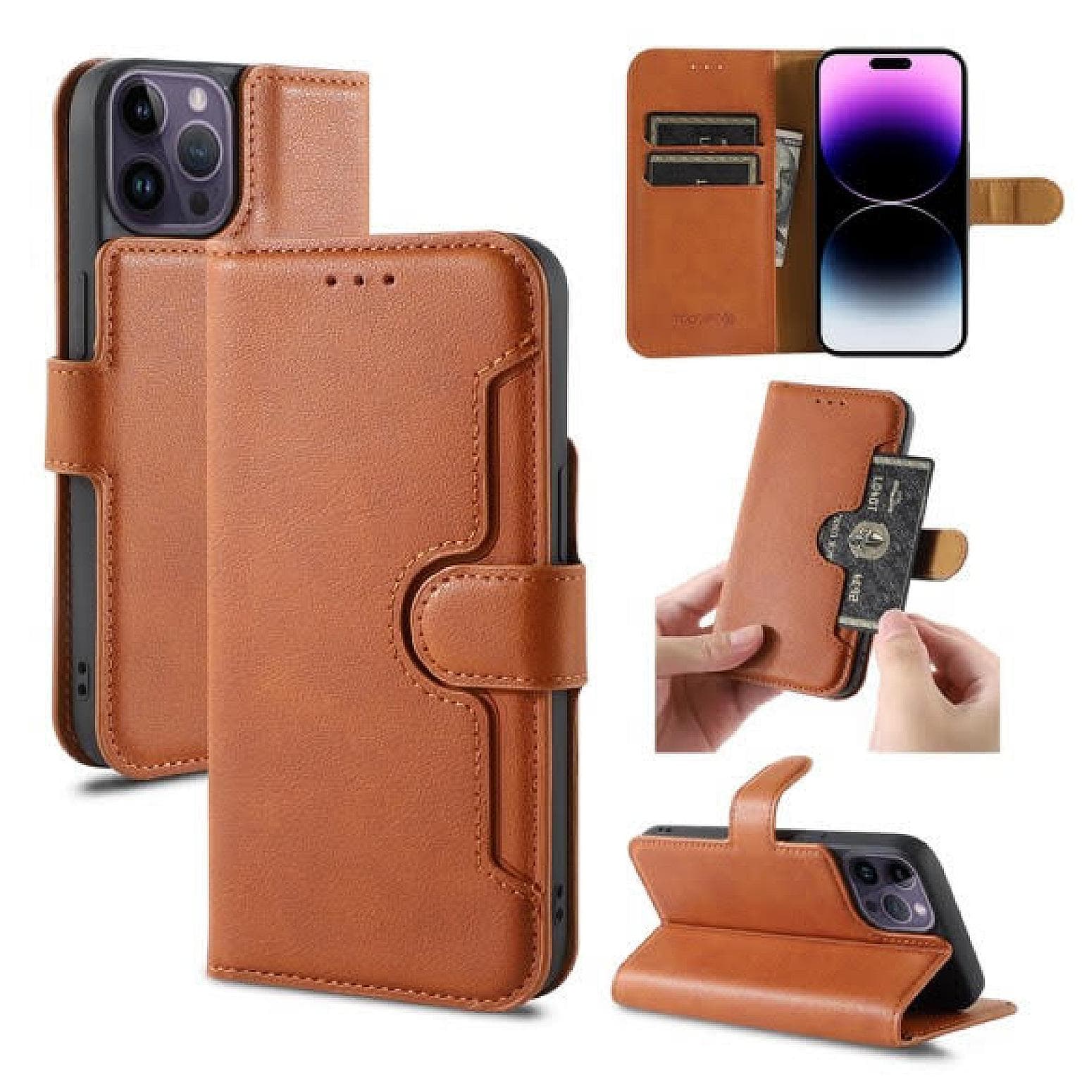 Galaxy Z Flip 5 Wallet Double Stiches PU Leather Case