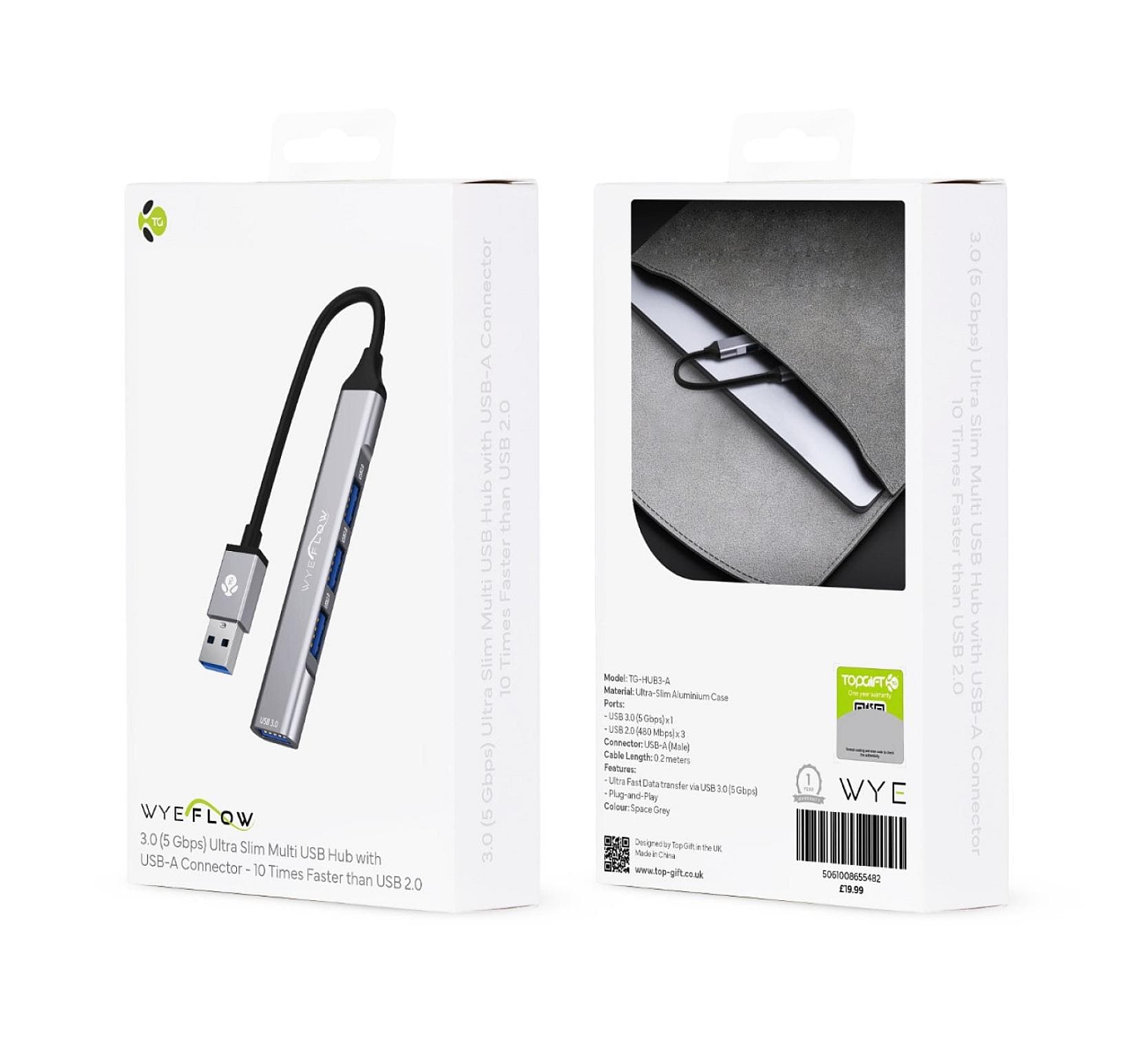 WYEFLOW 3.0 (5 Gbps) Ultra Slim Multi USB Hub with USB-A Connector  10 Times Faster than USB 2.0