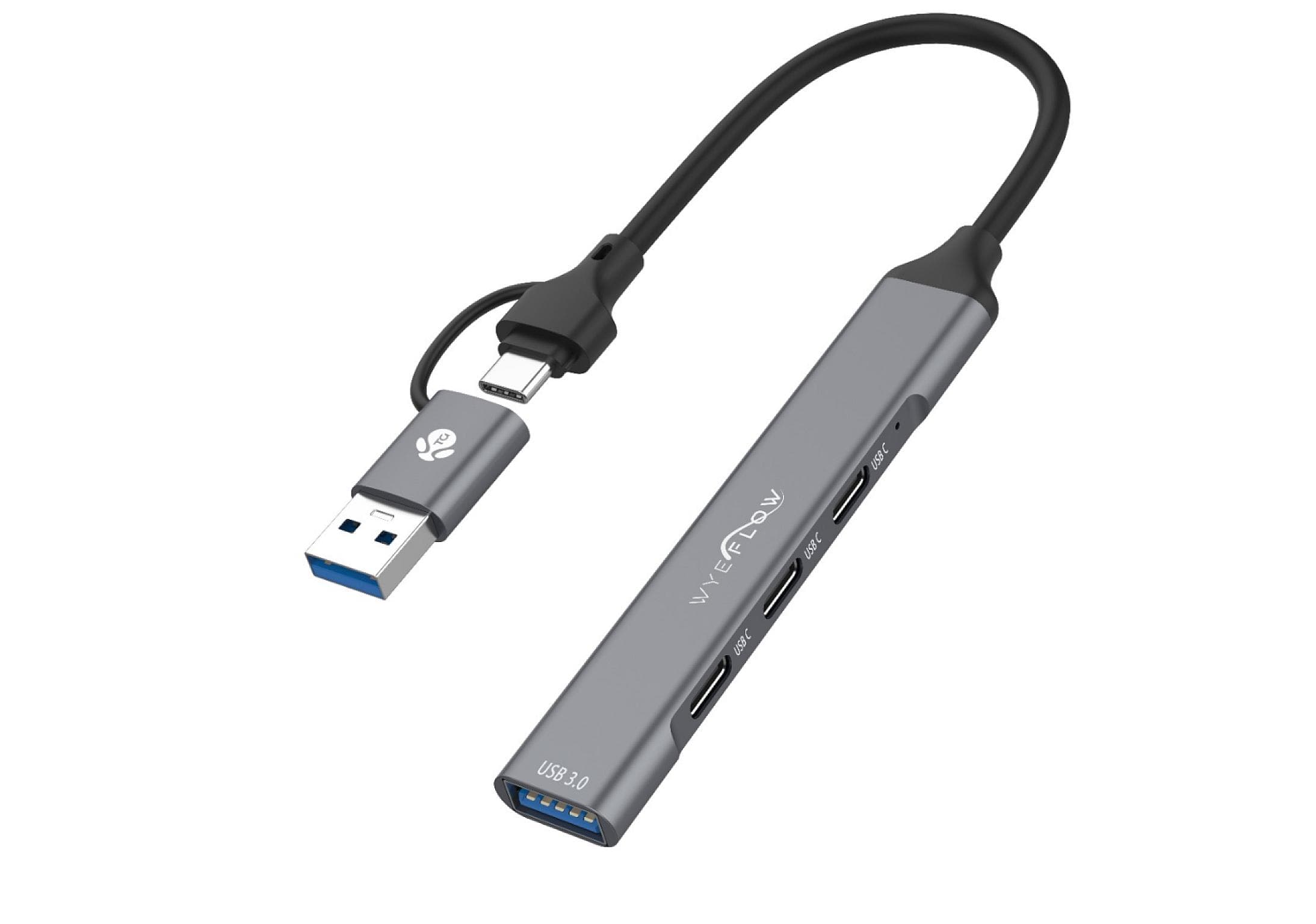 WYEFLOW 3 x Multi USB-C & 1 x USB 3.0 (5 Gbps) Ultra Fast Hub with 2-In-1 Connectors (A+C)  10 Times Faster than USB 2.0