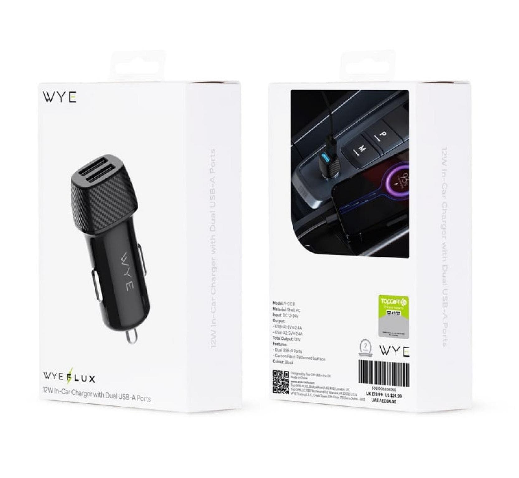 12W In-Car Charger Dual USB-A Port