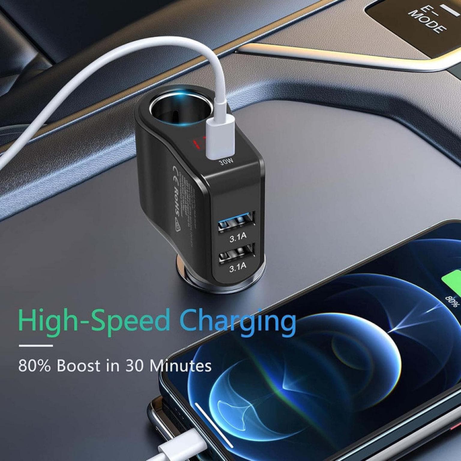 200W (Max) Multi USB and Socket Expansion In-Car Charger