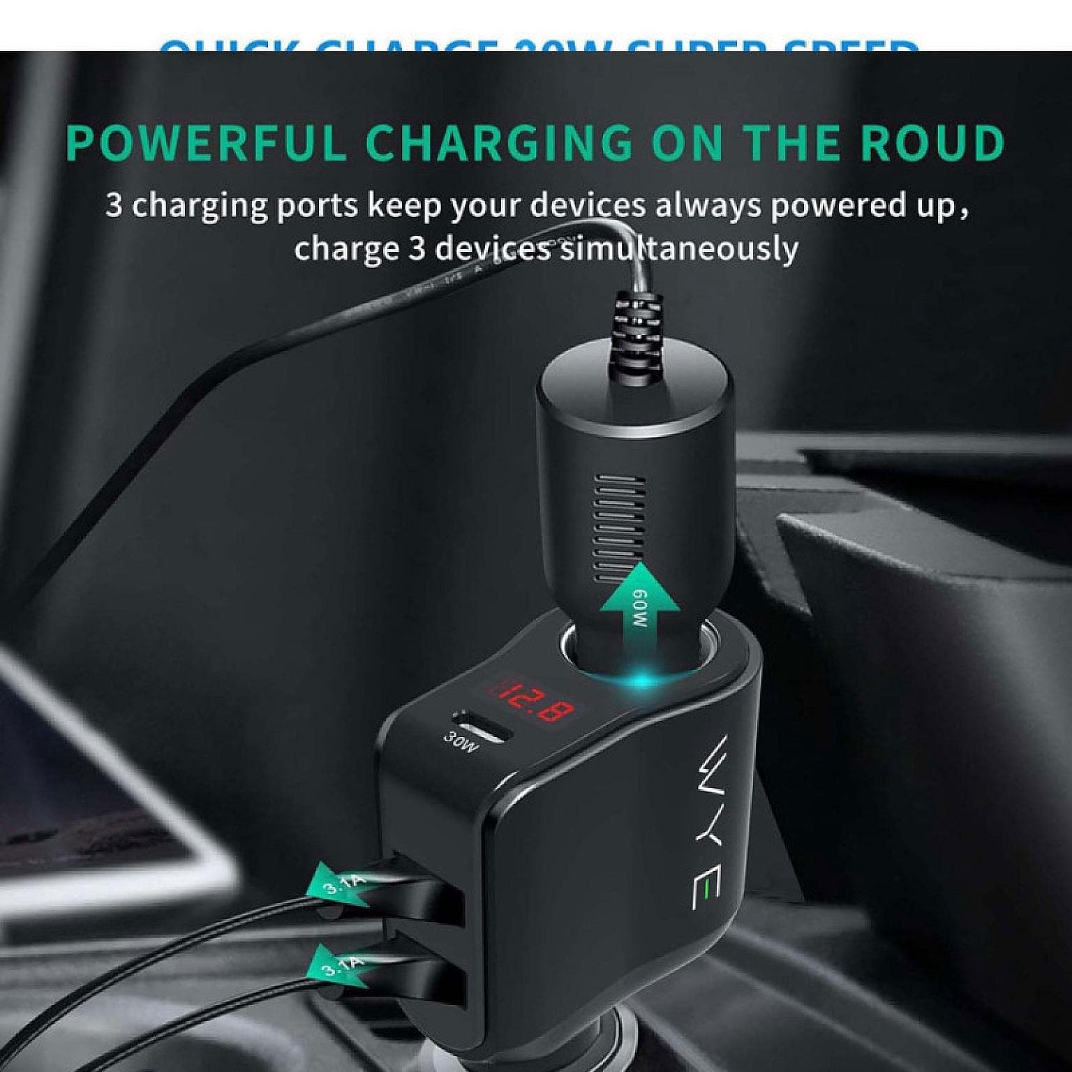 200W (Max) Multi USB and Socket Expansion In-Car Charger