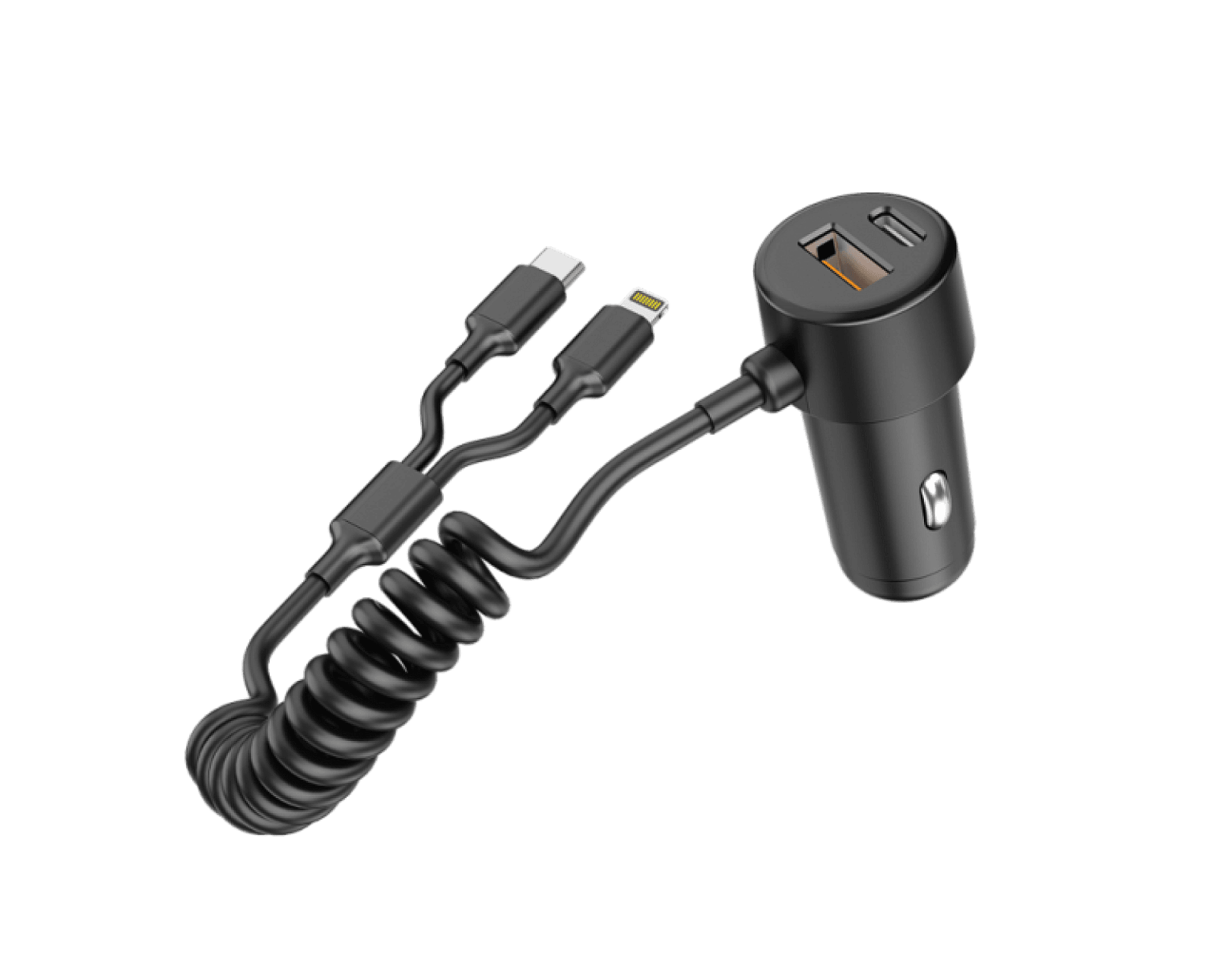60W Dual-Port In-Car Charger With USEB-C & 8-Pin Built-in Cables