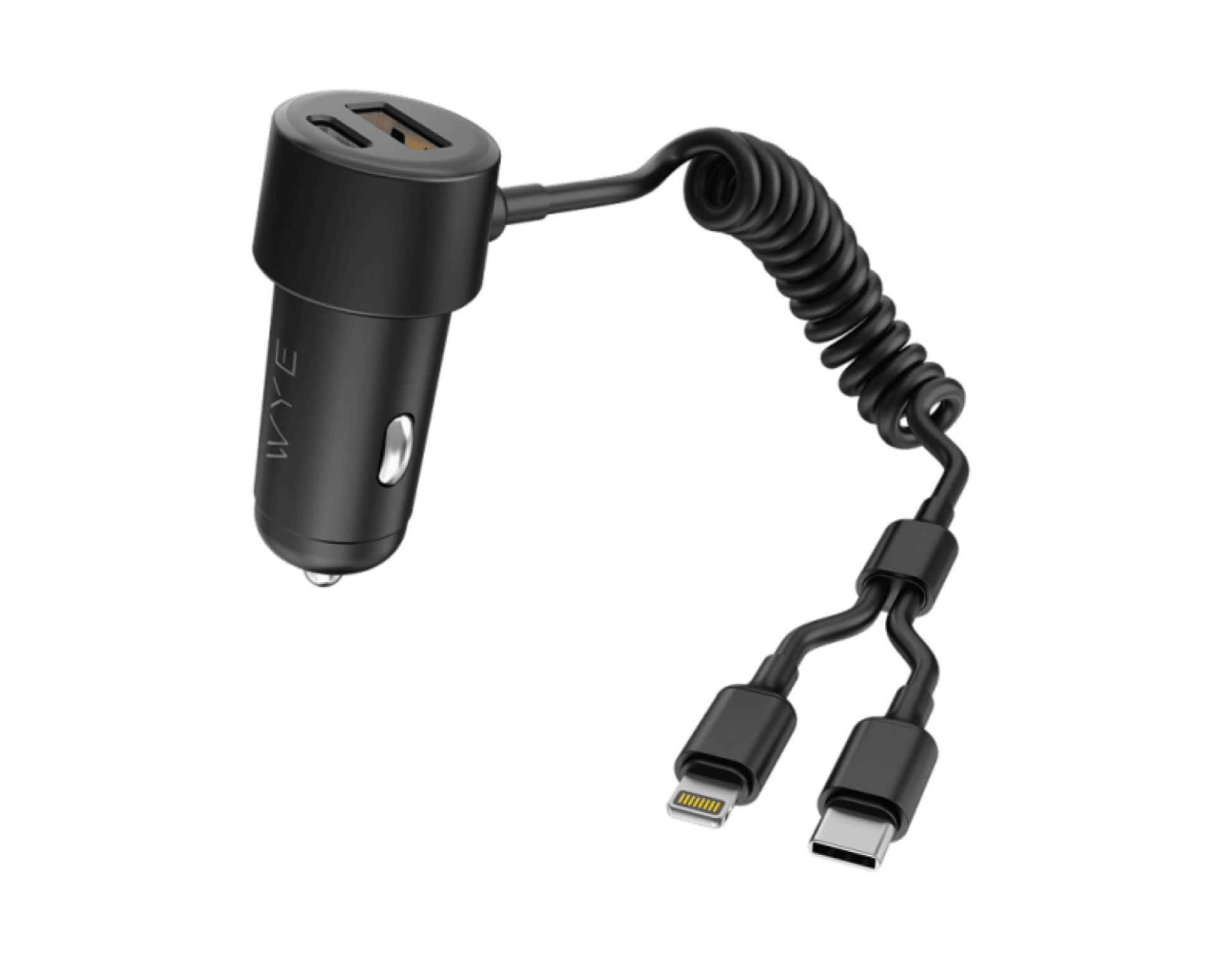 60W Dual-Port In-Car Charger With USEB-C & 8-Pin Built-in Cables