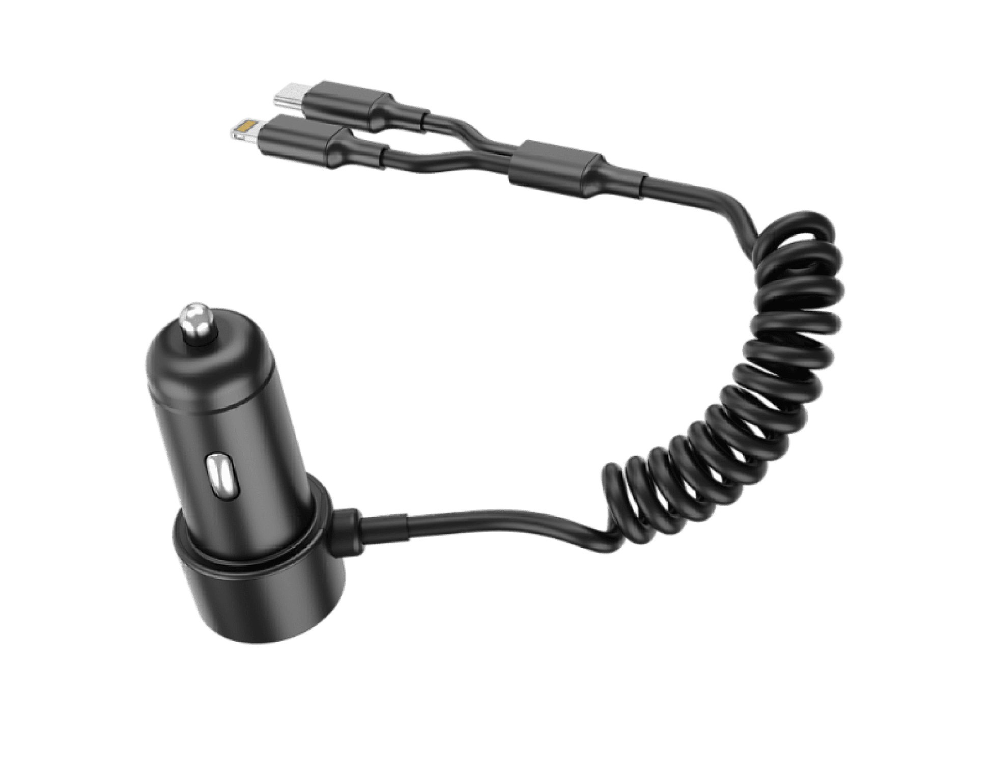 60W Dual-Port In-Car Charger With USEB-C & 8-Pin Built-in Cables