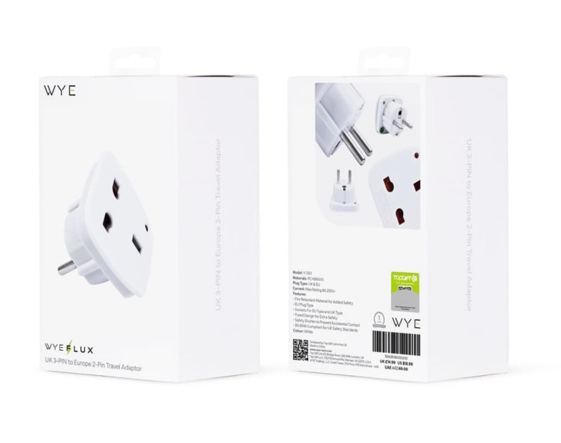 UK 3-PIN to Europe 2-PIN Travel Adaptor