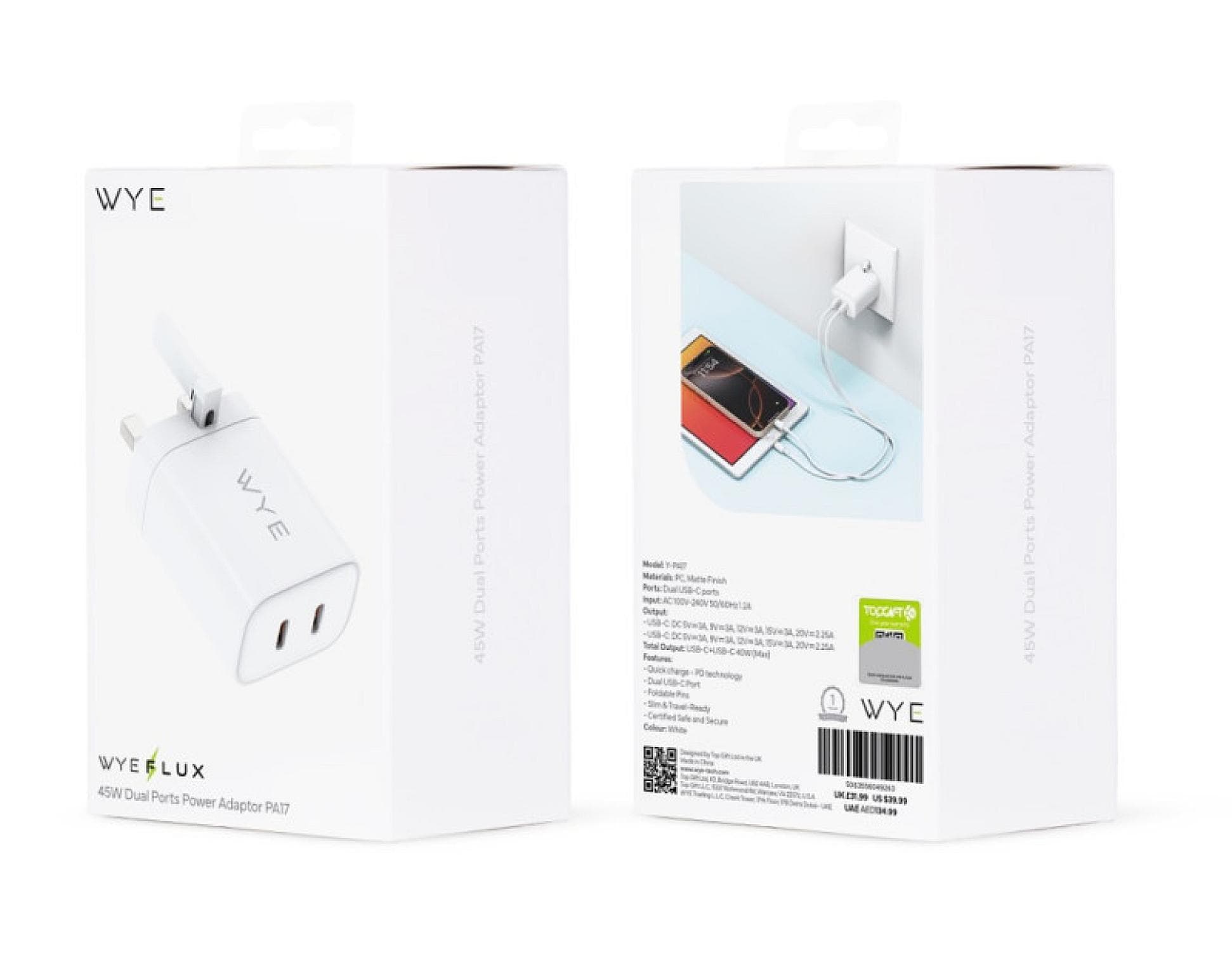 WYE 45W Dual Ports Power Adaptor PA17