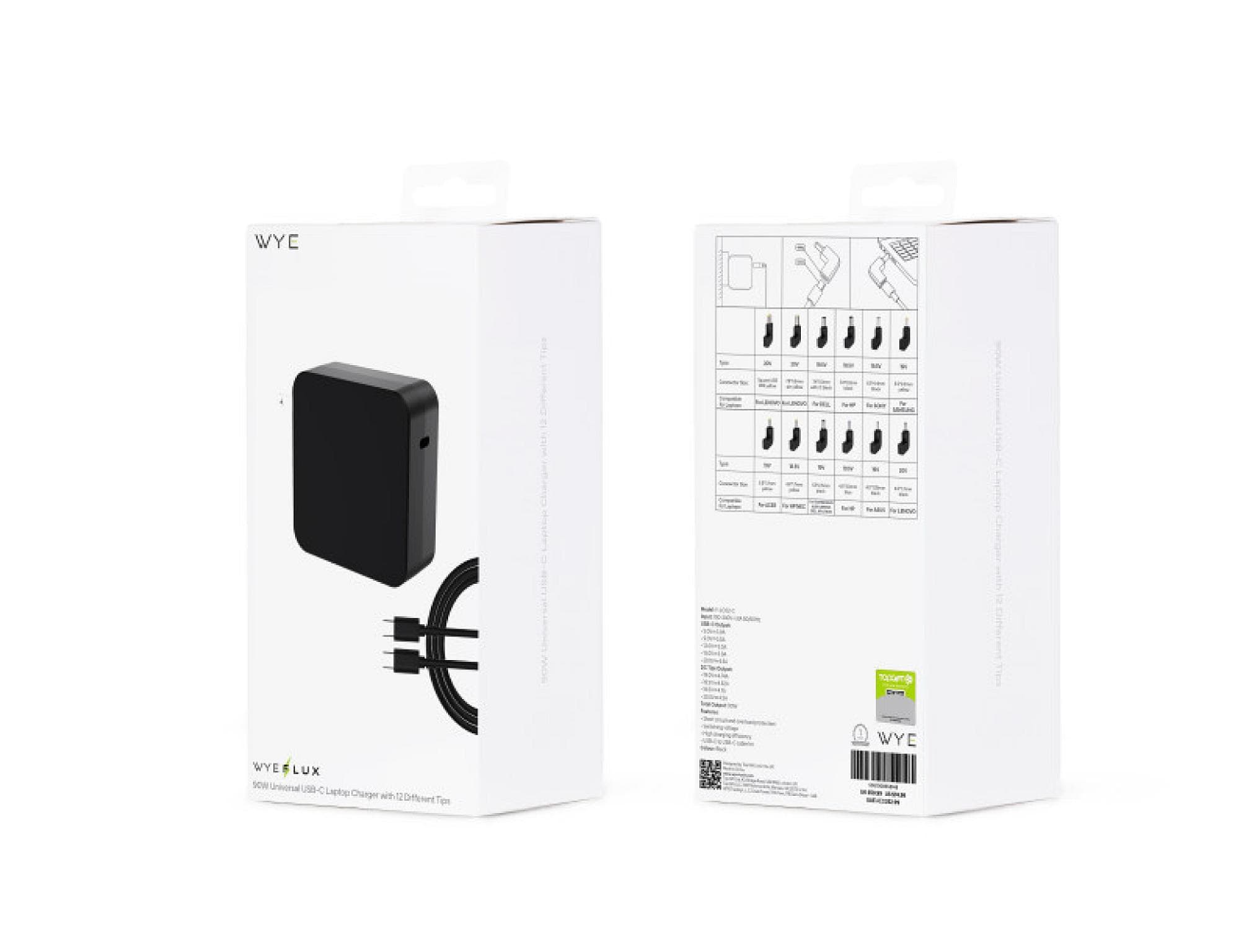 WYE 90W Universal USB-C Laptop Charger with 12 Different Tips