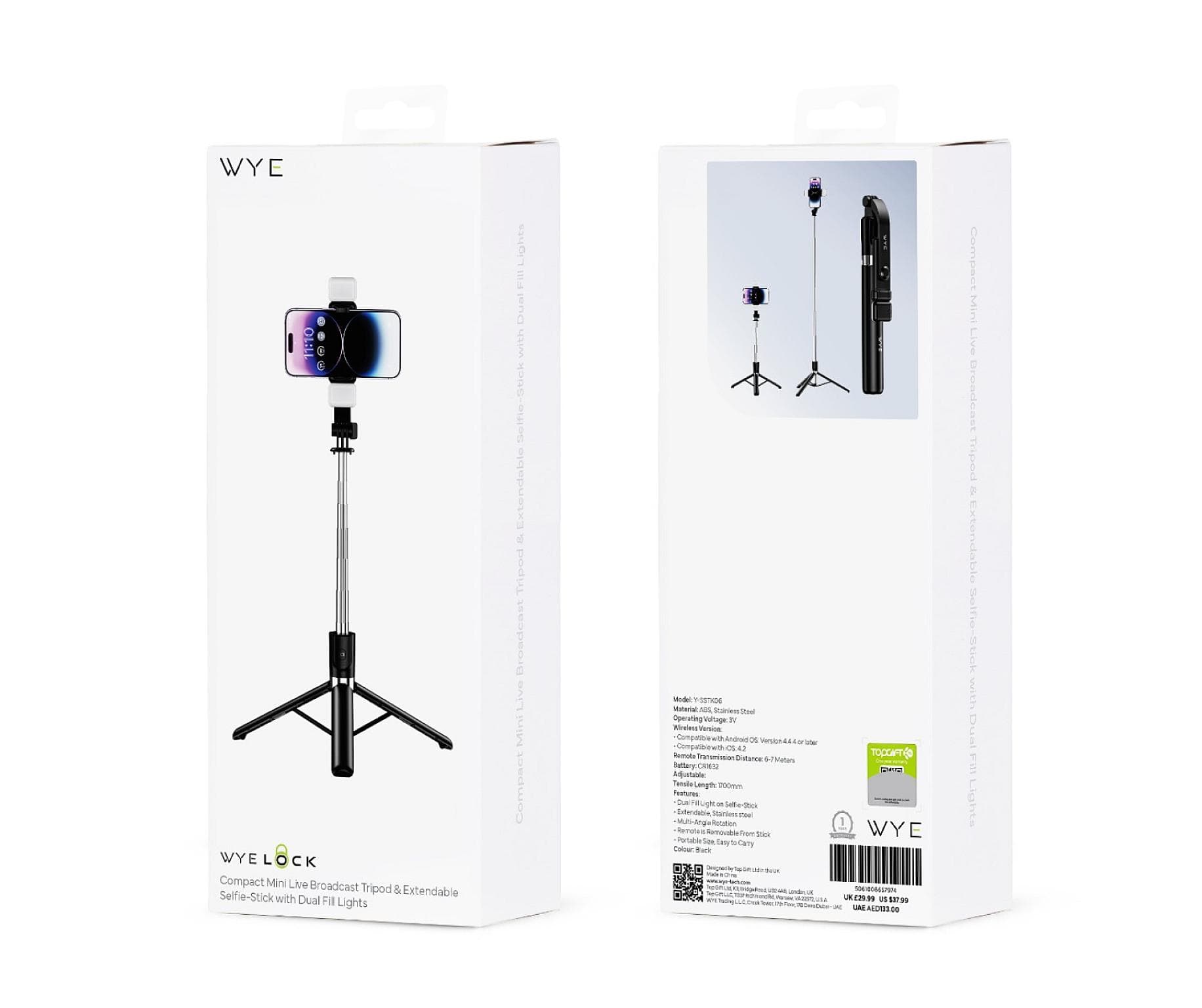 Compact Mini Live Broadcast Tripod & Extendable Selfie-Stick with Dual Fill Lights
