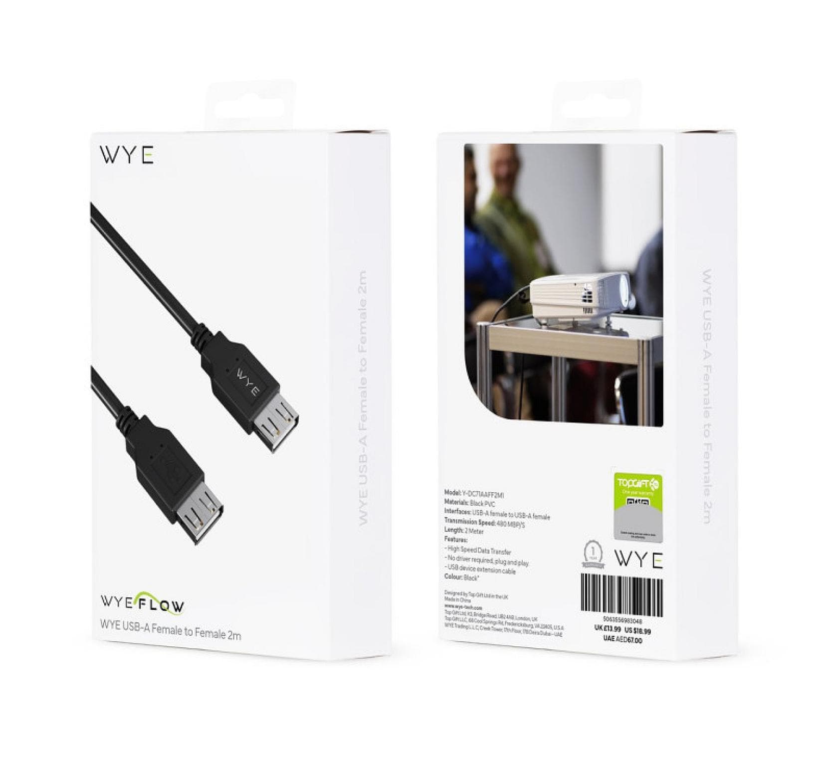 WYE USB-A Female to Female 2m