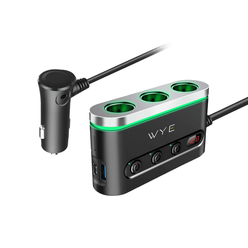 120W In-Car Charger with 3 x Cigarette Lighter Sockets + USB-A & USB-C Ports