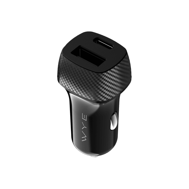 30W Fiber Carbon Design In-Car Charger with USB-A and USB-C Ports