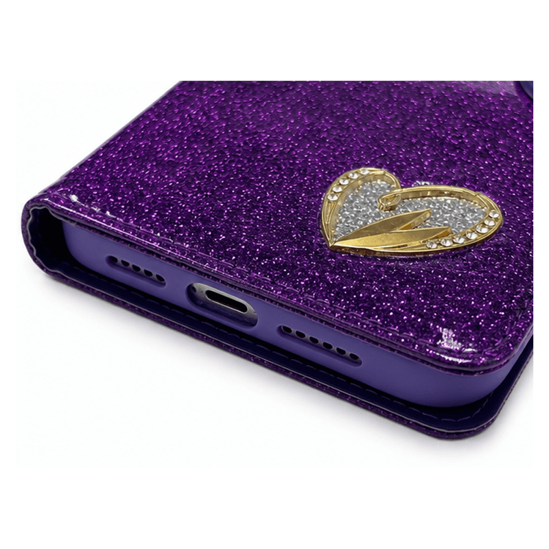 iPhone 14 Pro Wallet Heart Shiny Case